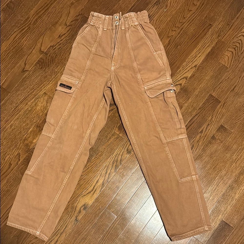 BDG Tan Cargo Pants with Relaxed Fit and Elastic Waistband